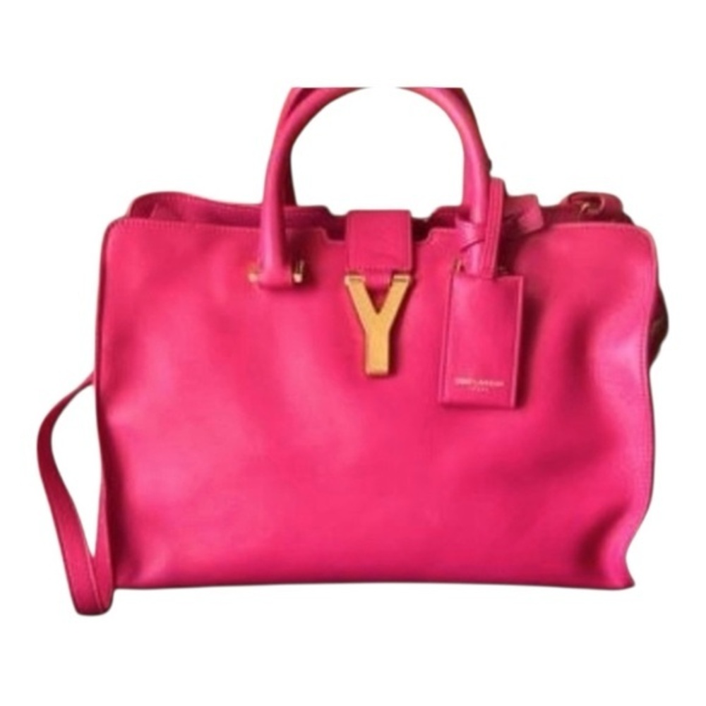 Yves Saint Laurent Paris Pink Cabas Chyc Tote Gold Tone, 100% Authentic